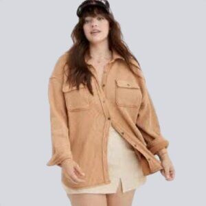 Aerie Lumberjane waffle shirt cappuccino women's size L